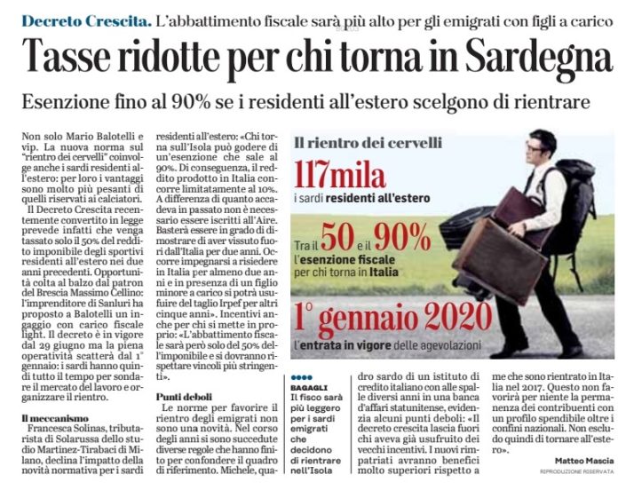 Decreto Crescita: tasse ridotte per chi torna in Sardegna
